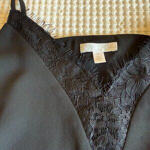 Black Silky Cami with Lace Fringe